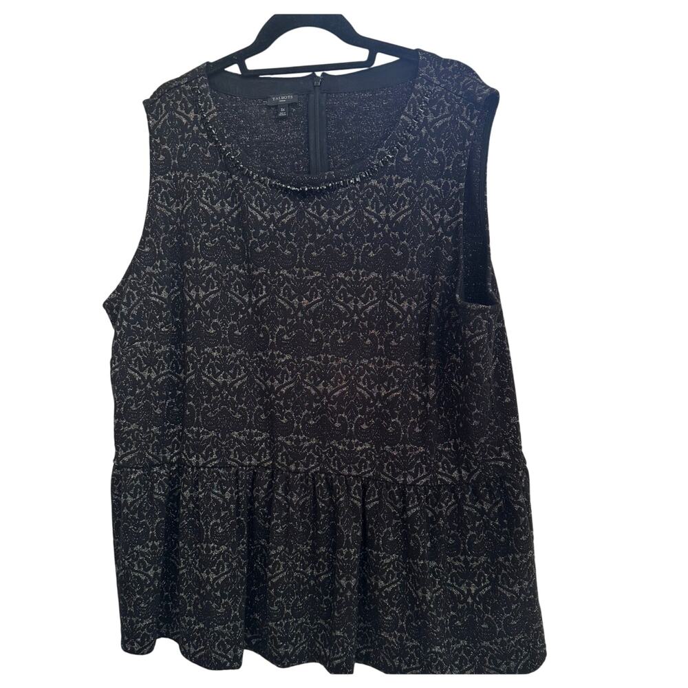 Talbots‎ Beaded Velvet Shimmer Sleeveless Peplum Blouse Plus Size 3X Tank Top - Picture 2 of 6